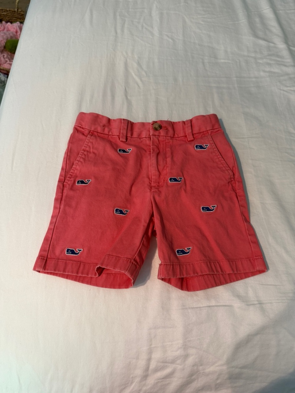 Vineyard Vines Coral Whale Embroidered Boy’s Shorts
